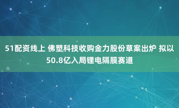 51配资线上 佛塑科技收购金力股份草案出炉 拟以50.8亿入局锂电隔膜赛道
