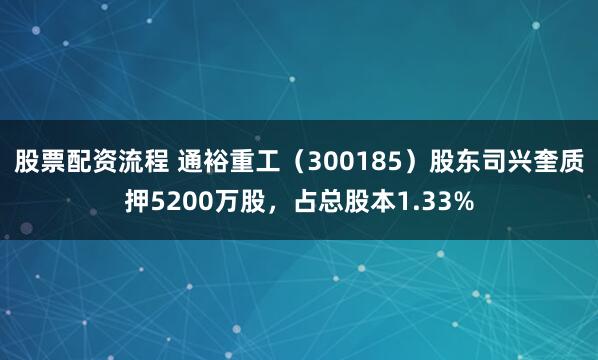股票配资流程 通裕重工（300185）股东司兴奎质押5200万股，占总股本1.33%
