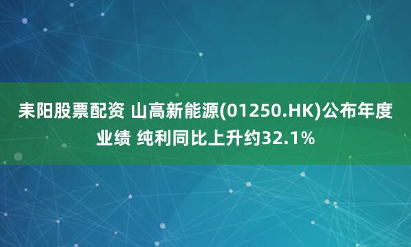 耒阳股票配资 山高新能源(01250.HK)公布年度业绩 纯利同比上升约32.1%