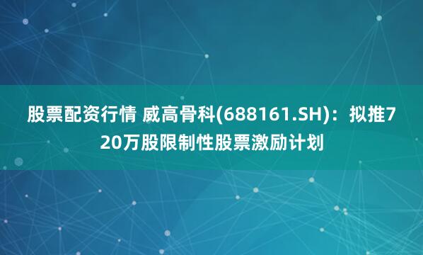 股票配资行情 威高骨科(688161.SH)：拟推720万股限制性股票激励计划