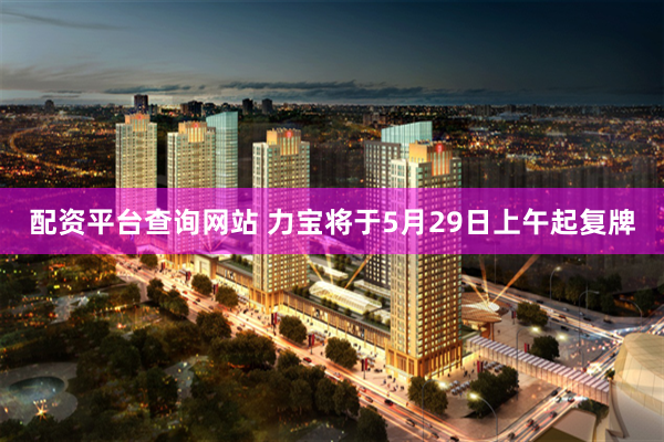 配资平台查询网站 力宝将于5月29日上午起复牌